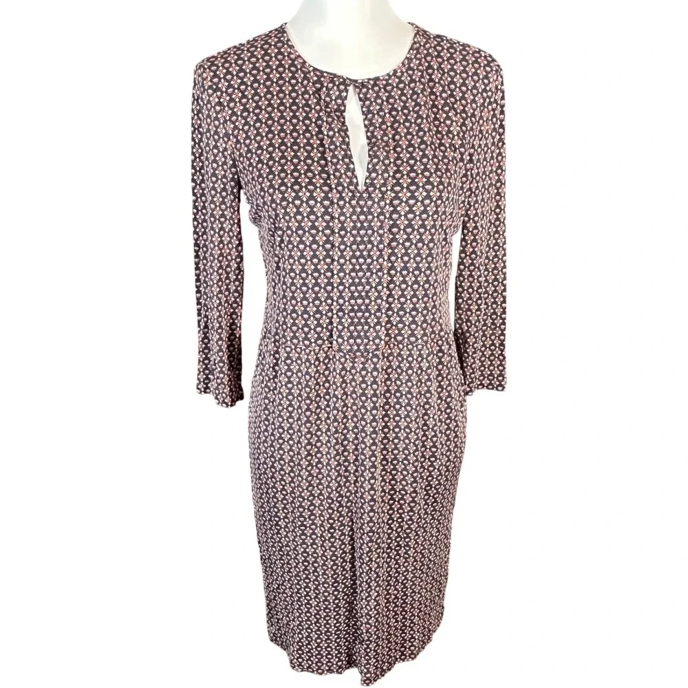 Tory‎ Burch Silk Jersey Dress Women Small Navy Orange Geometric Keyhole 22152495
